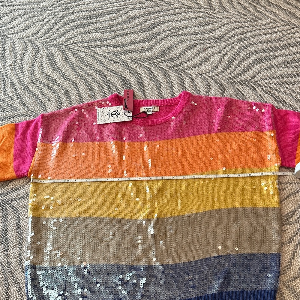 Colorful Striped Sequin Front Sweater - Picture 4 of 9